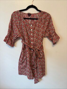 JCrew x Liberty  Button-Front Romper with Tie Waist - Red